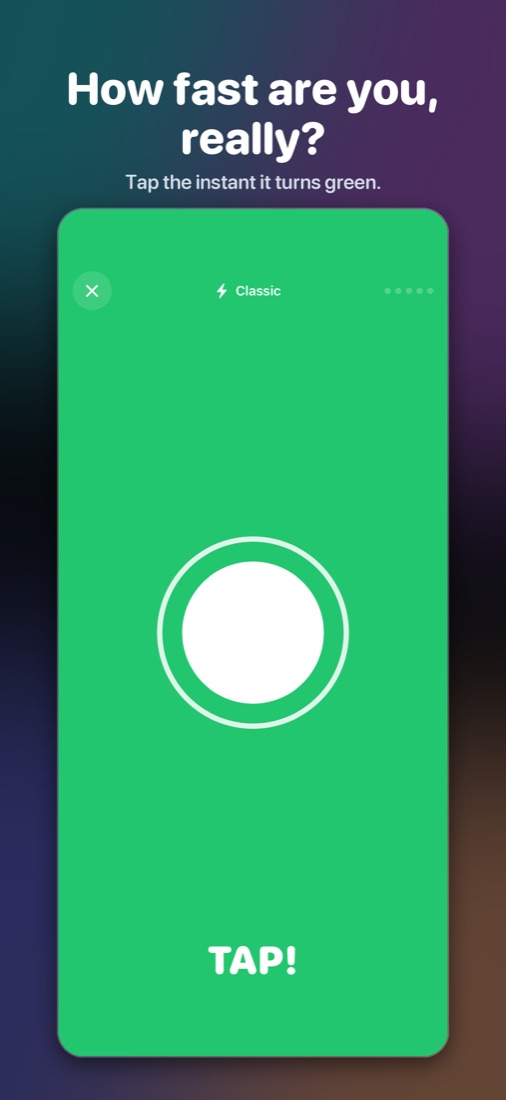 The Classic mode signal: a green screen with a solid white disc and the word TAP.